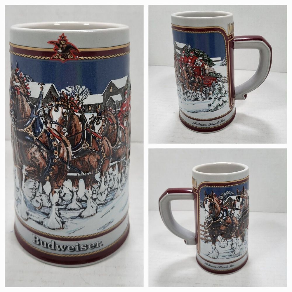 Budweiser 1989 Collector's Series‎ Holiday Winter Clydesdales Beer Stein Mug